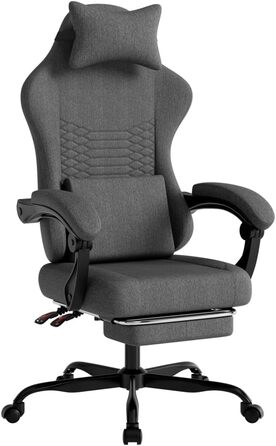 Ергономічне ігрове крісло з масажем, підголівником та регульованою підставкою для ніг - тканинний чохол, темно-сірий, регульовані підлокітники, витримує до 136 кг