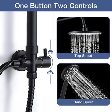 Душова система без арматури чорна, тропічний душ Bevankly чорний без арматури з тропічною душовою лійкою та ручним душем 3 типів струменя, душовий набір з нержавіючої сталі без арматури, верхній душ 221 см, матовий чорний