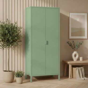 Металева шафа skølm Ituri, м&39ятно-зелена Шафа з 6 полицями та 2 рейками для одягу Шафа для передпокою, ширина 80 см Шафа для спальні в індустріальному стилі Сталева шафа для вітальні та офісу, м&39ятно-зелена, без шухляд