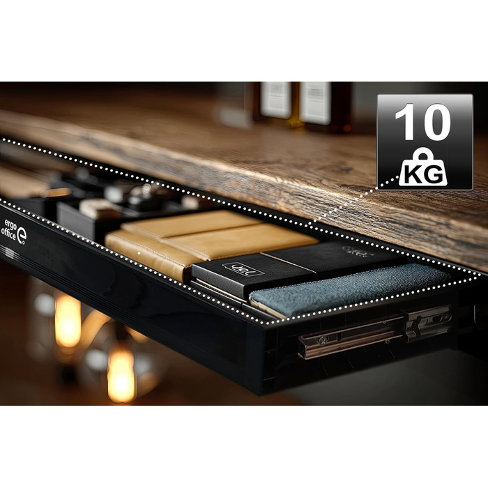 Плоска шухляда під столом 758 мм Міцна пластикова шухляда зі сталевими напрямними до 10 кг Компактний органайзер для офісу та домашнього офісу (чорний), 302