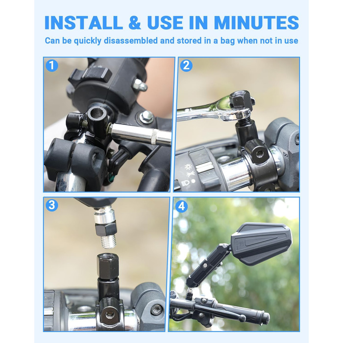 Універсальне складне дзеркало заднього виду для позашляхового мотоцикла SUPAREE, схвалене для електроніки, поворотне на 360 з правою та лівою різьбою, сумісне зі скутерами, квадроциклами