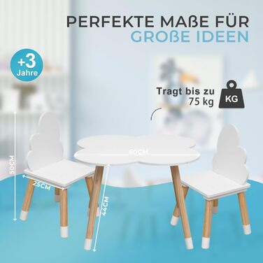 Дитячий комплект столу та стільців Rebecca Mobili, стільці та столик для дитячої кімнати, світло-коричневий та білий, МДФ, скандинавський стиль - Розмір 44 x 60 x 60 см / 50 x 25 x 25 см - Арт. RE6733