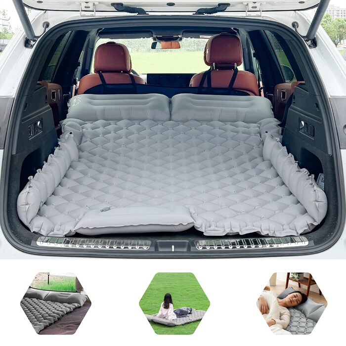 Автомобільний матрац Позашляховик Надувний матрац 2 особи Надувний матрац для подорожей, кемпінгу, килимок для сну, самонадувний килимок для сну з ножним насосом та подушкою Надувне ліжко для кемпінгу 183 * 131 * 7 см
