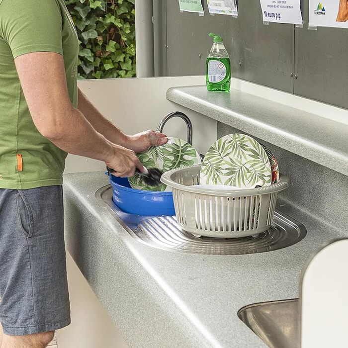 Доступна та якісна 1 х миска для миття посуду з вкладишем для універсального використання 15-літрова кемпінгова миска, кругла Ø35 см, пластикова з ручкою для дому та автофургонів
