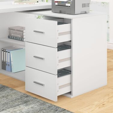 Білий L-подібний двосторонній кутовий письмовий стіл з місцем для зберігання для домашнього офісу Комп&39ютерний стіл з 3 шухлядами та 2 полицями для офісу Білий 140 см