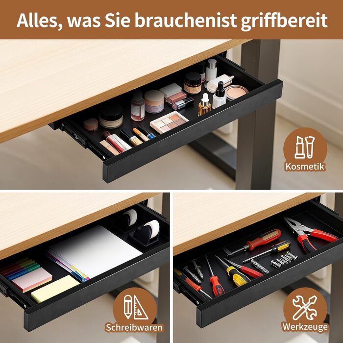 Прихована шухляда під столом місткий металевий ящик для зберігання, компактний дизайн, плавне та тихе ковзання, підходить для більшості столів (чорний)