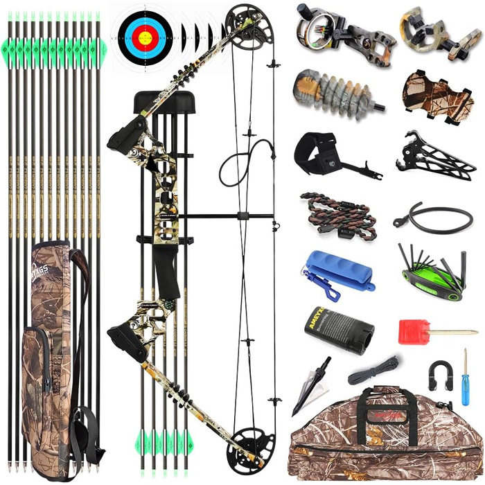 Набір складеного лука для дорослих початківців 20–70 lb – мисливський та спортивний лук з повним комплектом аксесуарів