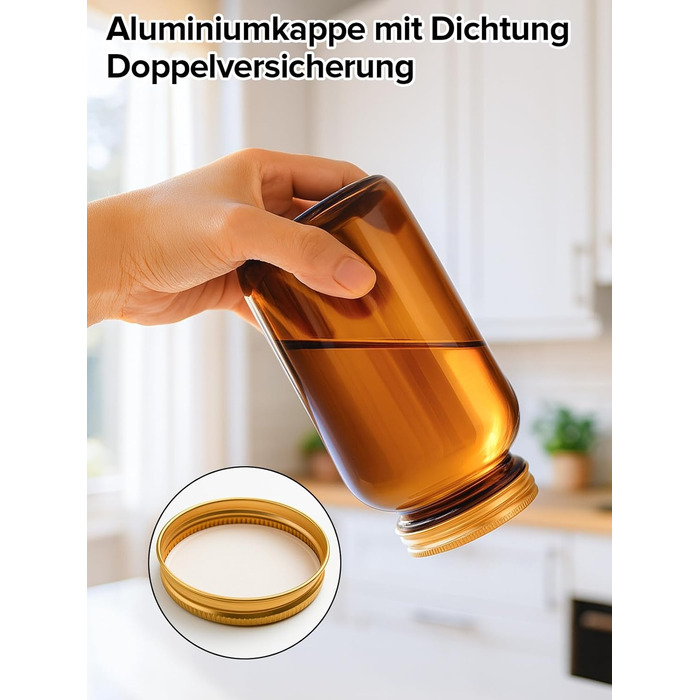 Набір скляних банок для зберігання, 4 предмети, банки з бурштинового скла об&39ємом 500 мл з кришками, герметичні, з етикетками та лійкою, вологозахисні пляшки з бурштинового скла для зберігання спецій, трав, чаю, кави, горіхів, 4 x 500 мл