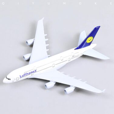 Металева модель літака Airbus A380 авіакомпанії Lufthansa в масштабі 1/400 з підставкою (15 см завдовжки), підходить для авіаційних ентузіастів як подарунок або декорація для виставки. 01.lufthansa