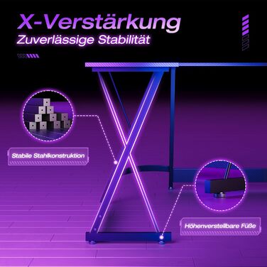 Ігровий стіл ODK, L-подібний ігровий стіл 120 x 120 см, стабільний та компактний кутовий стіл для домашнього офісу та ігор, чорний колір з вуглецевого волокна 120 x 120 см