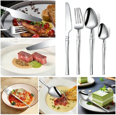 Повний набір столових приборів з нержавіючої сталі, багаторазові столові прибори - 16 предметів столових приборів з нержавіючої сталі, для кухні, обіду, домашнього приготування їжі, обіду, подорожей, кемпінгу