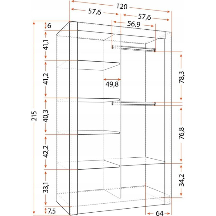 Шафа з дзеркалом - Шафа з розсувними дверима - Шафа для спальні - 64 x 120 x 215 см - Шафа для вітальні - Вішалка для одягу - Чорна шафа з двома дверима, сучасна 120 см чорного кольору