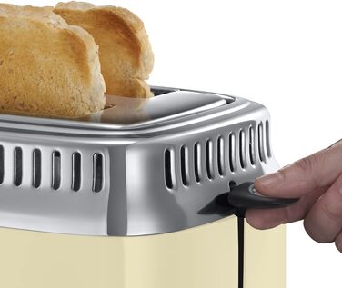 Тостер Russell Hobbs на 2 скибочки ретро з нержавіючої сталі кремовий (дисплей зворотного відліку в ретро-дизайні, в т.ч. решітка