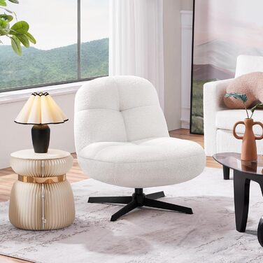 Крісло Yaheetech з тканини букле, м&39яке крісло без підлокітників, сидіння з поворотом на 360, крісло для вітальні/спальні/вітальні, білий колір