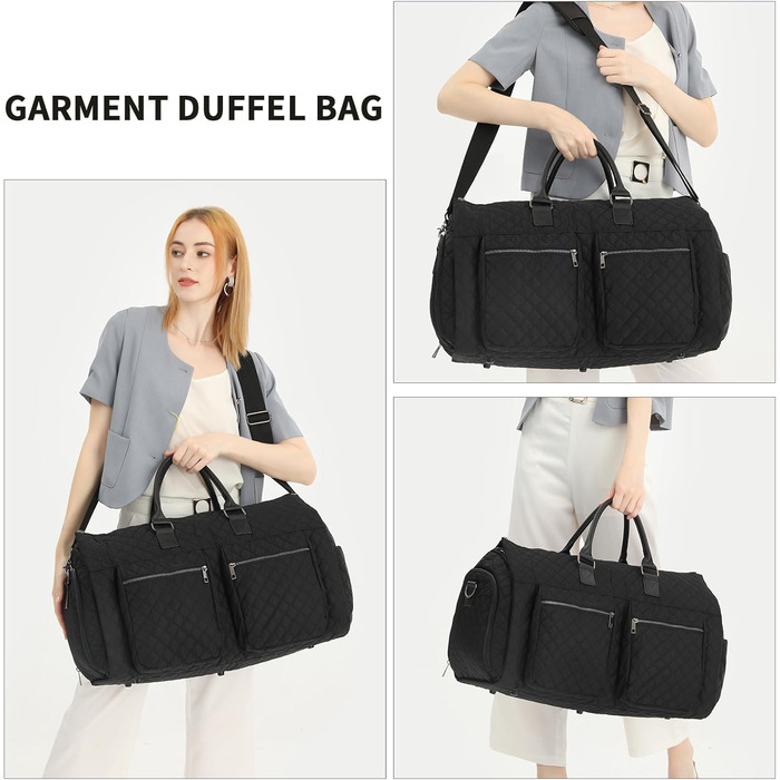 Сумка для одягу Seyfocnia Convertible для жінок, шкіряні сумки для одягу з чохлом для взуття, підвісні дорожні сумки 2-в-1, модні чорні