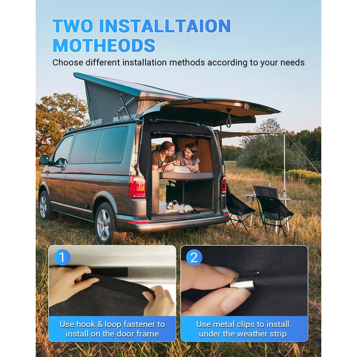 Москітна сітка SUPAREE 6&39x5&39 для багажника VW T5, захист від комах для фургонів та кемперів, із застібками-блискавкою та липучками для будинків на колесах, караванів та кемперів VW T5 та T6, чорна, 185 x 155 см