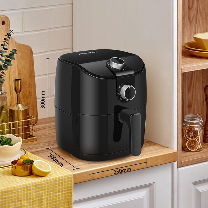 Аерофритюрниця Hayden Alpha 4L, побутова фритюрниця 1500 Вт зі швидкою циркуляцією повітря, таймер на 30 хвилин, регульована температура для здорового приготування з низьким вмістом жиру, чорний