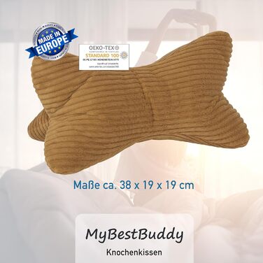 Вельветова золотиста подушка для читання, подушка для шиї, кістяна подушка, валик для шиї, подушка для читання, сертифікована ko-Tex 100 та придатна для прання при 60C - Подушка для шиї, колін або живота для читання або відпочинку - 38x19x19 см