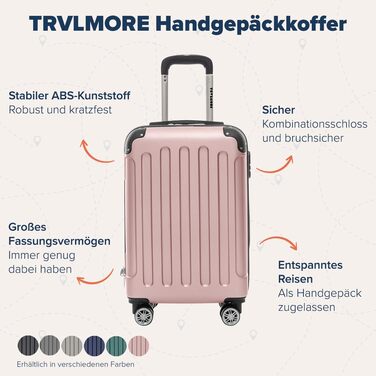 Валіза ручна поклажа TRVLMORE 54x36x20 см - валізи та візки, дорожня валіза на колесах, ручна поклажа візок 54x36x20, тверда валіза мала, валіза ручна поклажа 54x36x20 легка, візок ручна поклажа, рожева валіза ручна поклажа Рожева