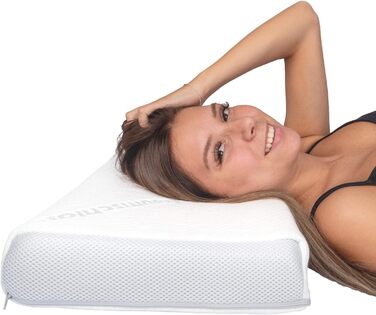 Підтримуюча подушка для шиї Traumschloss Comfort - регульована по висоті, подушка для зняття тиску з в&39язкопружним пінопластовим ядром (RG50) та дихаючим, стійким подвійним в&39язаним чохлом - 30x60 см, 10 см