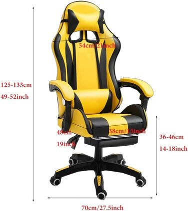 Геймерське крісло з підставкою для ніг, ергономічне комп&39ютерне крісло, ігрова поперекова опора, регулювання висоти спинки та сидіння, поворотне крісло-реклайнер, гоночне офісне крісло, крісло для відеоігор (колір /жовтий)