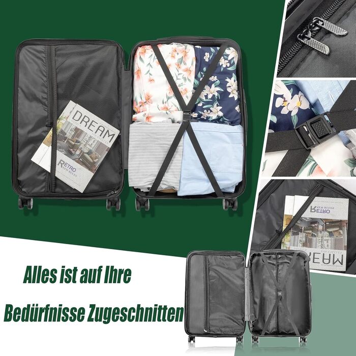 Набір багажу LALAHO з 4 предметів, комплект дорожніх валіз, комплект валіз з твердої оболонки з ABS-пластику, комплект багажу з телескопічною ручкою, ручна поклажа, чорний. Комплект багажу з 4 предметів (смугастий)
