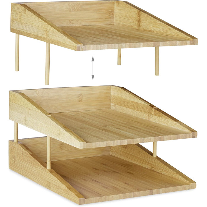 Бамбуковий лоток для документів Relaxdays, 3 відділення, штабелюється, лоток DIN A4 для офісу та столу, лоток для листів, натуральний одинарний