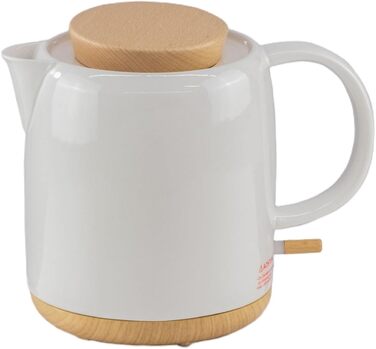 Електричний чайник з кераміки з дерев'яною кришкою, об'ємом 1 літр, білий - Сучасний дизайн. 1200 Вт, 220 В, 50-60 Гц. Чайник елек