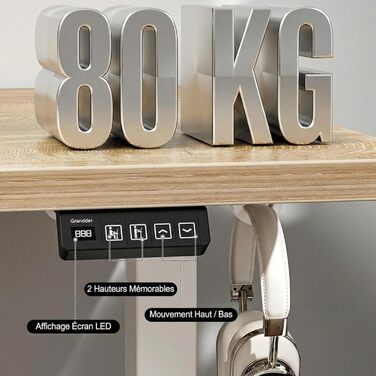 Стіл Grandder з регульованою висотою 140 x 80 см, електричний з 2 функціями пам&39яті, ергономічний стіл для роботи сидячи/стоячи, ігровий стіл з чотирисекційною стільницею, дуб 140 x 80 см, дуб