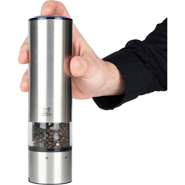 Електричний млин для перцю сільовий млин Elis Sense u'Select 20 см перець кам'яна сіль лоток - 6 попередньо встановлених помелів - Набір перцю та солі з нержавіючої сталі