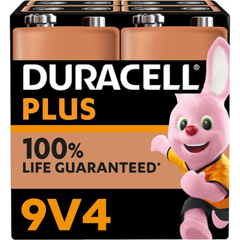 Блок-батарея Duracell Plus 9V, 4 шт. и, 9 вольт батарея ідеально підходить для детекторів диму, розмір пожежної сигналізації 9v pl