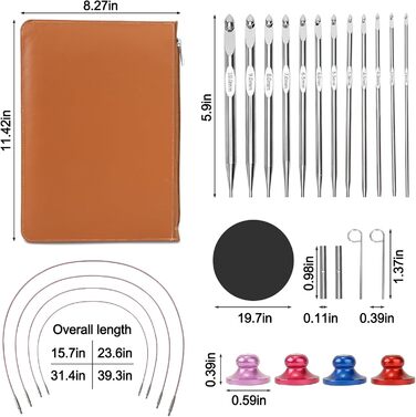 Туніський гачок для вязання з тросом, набір гачків для вязання, ергономічний набір із 26 предметів, набір для вязання гачком для початківців, гачки з нікельованого алюмінію, для початківців, із сумкою для зберігання, 3 мм10 мм