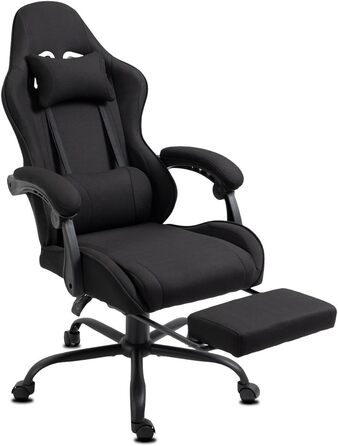 Ігрове офісне крісло Delman з тканини з USB-масажем (2 точки), ергономічне геймерське крісло з підставкою для ніг, регульована спинка до 135, металева основа Серія 02-0040 Чорний