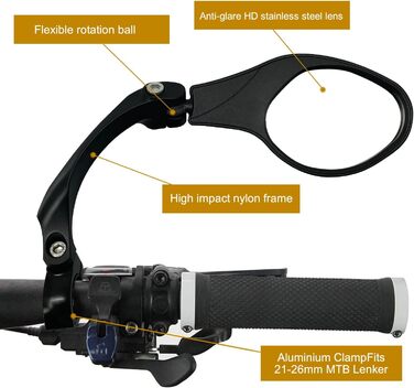 Дзеркало заднього виду Arkham Bicycle для мотоцикла HD з нержавіючої сталі, покоління 2.0 ( праве еліпс) овальної форми, 2 - праве