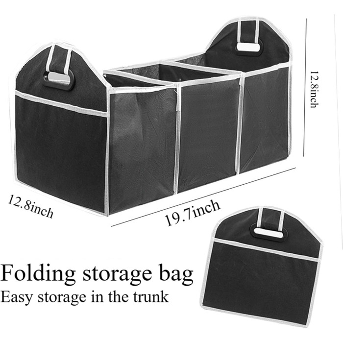 Органайзер для багажника, складаний контейнер для зберігання з 3 відділеннями, великої місткості, портативна сумка для багажника