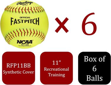 Софтболи для відпочинку Rawlings NCAA Fastpitch, 3,9 м та 3,5 м, 6 та 12 шт. , 27,9 см, 6 шт.