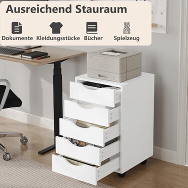 Контейнер на колесах WOLTU з 5 шухлядами, мобільна шафа для документів на колесах, блок з шухлядами, офісна шафа, офісний контейнер, тумба для столу, для домашнього офісу, білий, 40x66,5x40 см, ASK14ws