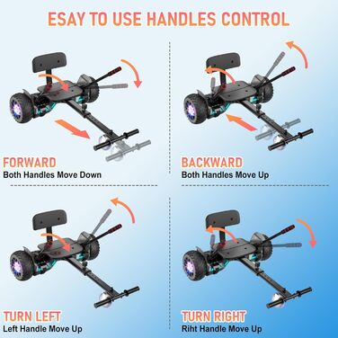 Самокат SISIGAD з кріпленням сидіння – ховерборд-картинг 8,5 дюйма з різнокольоровими світлодіодними ліхтарями та Bluetooth, для дітей, хлопчиків, дівчаток та дорослих будь-якого віку