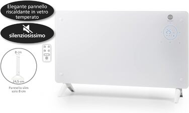 Скляний конвектор MACOM Enjoy & Relax 937 Thermo-Glas, елегантний обігрівач із загартованого скла, швидкий нагрів, 1000/2000 Вт, Tlc, 24-годинний таймер, термостат, настінний монтаж (кріплення в комплекті)