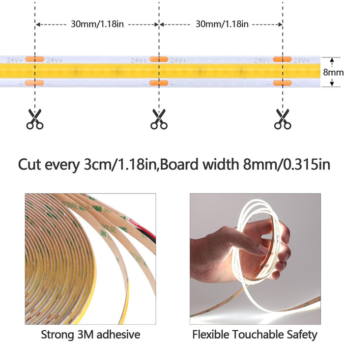 Світлодіодна стрічка 3000K Світлодіодна стрічка тепла біла 384 світлодіоди/м Самоклеюча світлодіодна стрічка CRI 93 Висока яскравість 6800 лм Неводонепроникна світлодіодна стрічка IP20 для внутрішнього оздоблення будинку (лише стрічка) (холодний білий, 15