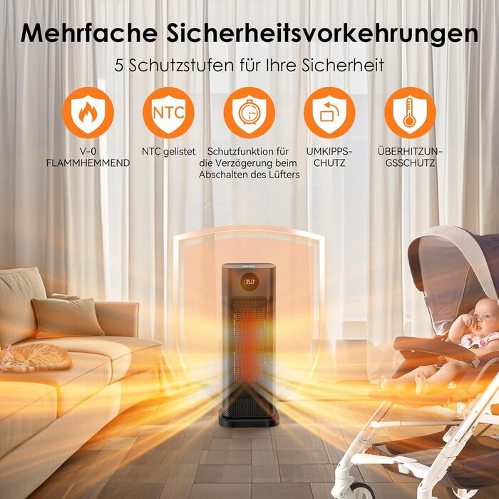 Енергозберігаючий вентилятор-обігрівач Minthouz, керамічний вентилятор-обігрівач потужністю 2000 Вт з PTC, електричний обігрівач з 3 режимами та термостатом, пульт дистанційного керування, цифровий світлодіодний дисплей, 12-годинний таймер, коливання 70, 