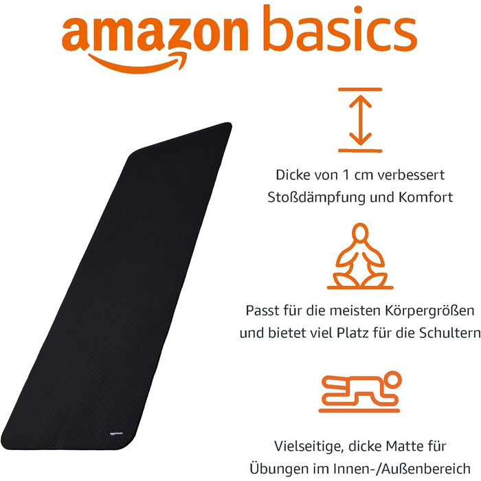 Килимок для йоги Storeo Basics, нековзний, надзвичайно товстий, килимок для пілатесу та гімнастики, 183 x 61 x 1 см, чорний