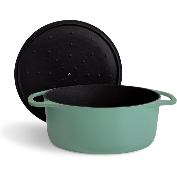 Кокотниця з кришкою, м'ятна, кругла, 28 см, 6 л, чавунна жаровня, індукційна каструля. 28 см м'ята