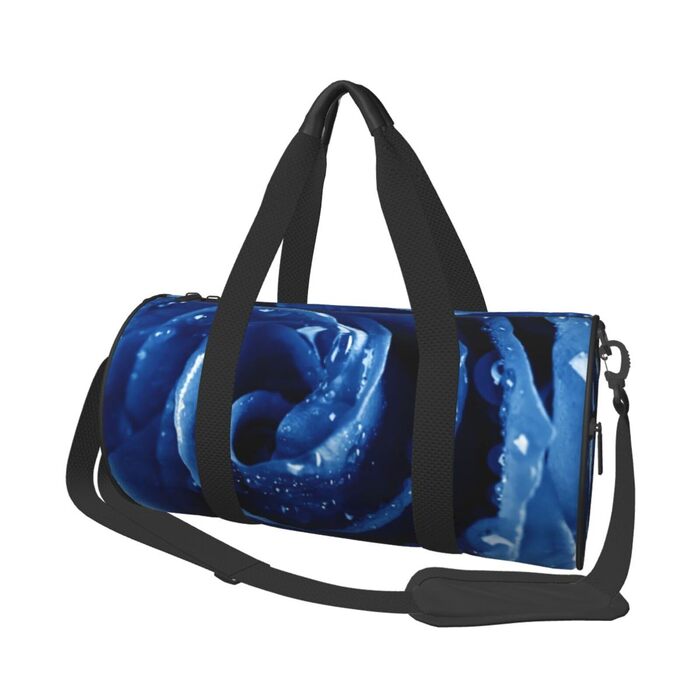 Спортивна сумка, дорожня сумка, красива блакитна троянда, ілюстративний принт, сумка для подорожей на ніч, чорна, універсальний розмір, сумка для подорожей