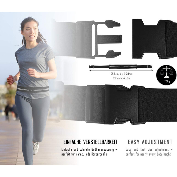 Пояс для бігу Fanny Pack Jogging - водонепроникний, регульований, 2 відділення для смартфона Key Money Headphones Плоска спортивна