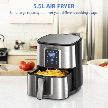 Фритюрниця OZEANOS 5.5 л, потужність 1800 Вт, цифрова сенсорна панель, готові програми, таймер до 30 хвилин - можна мити в посудомийній машині, OT-AF-55SM-DIGITAL 5.5 л