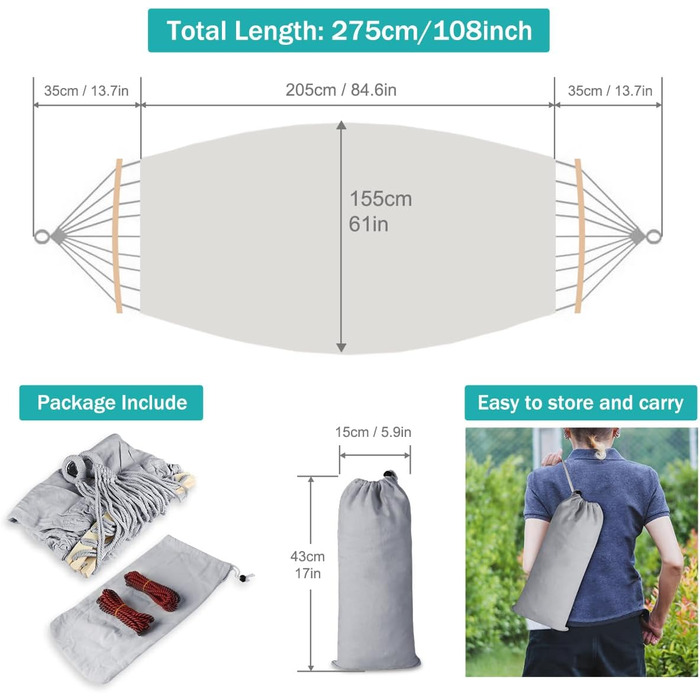 Відкритий кемпінговий гамак MOSFiATA із вигнутою дерев'яною штангою, кріпильними ременями та сумкою для перенесення в комплекті