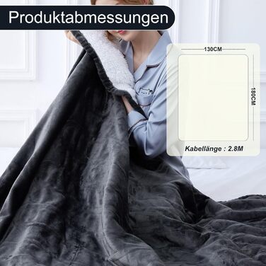 Електрична ковдра з автоматичним вимкненням, 130x180 см, ковдра з підігрівом, 8 режимами нагріву та таймером автоматичного вимкнення 1-12 годин, захист від перегріву, фланелева ковдра з підігрівом, яку можна прати в пральній машині, для дому та офісу, сір