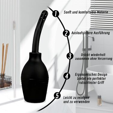 Силіконовий анальний душ для інтимної гігієни, з 3 насадками, 29 см, 220 мл, комплект для очищення з гелем 25 г