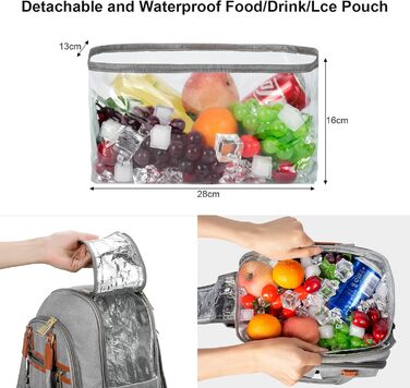 Рюкзак для пікніка на 4 особи з відділенням-холодильником та підставкою для вина, флісовою ковдрою, набором столових приборів, для кемпінгу, пляжу, одноденних поїздок, походів, аксесуарами (світло-сірий)